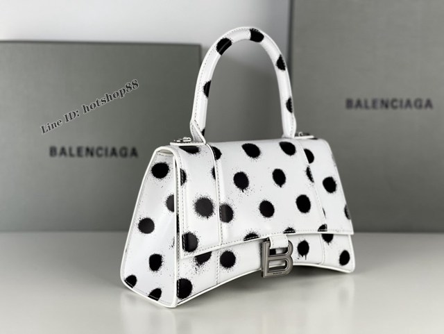 Balenciaga專櫃爆款Hourglass沙漏包手提女包 巴黎世家波點白沙漏包 fyj1530